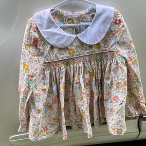 Shrimp & Grits Kids Floral Long Sleeve Smocked Top with Peter Pan Collar